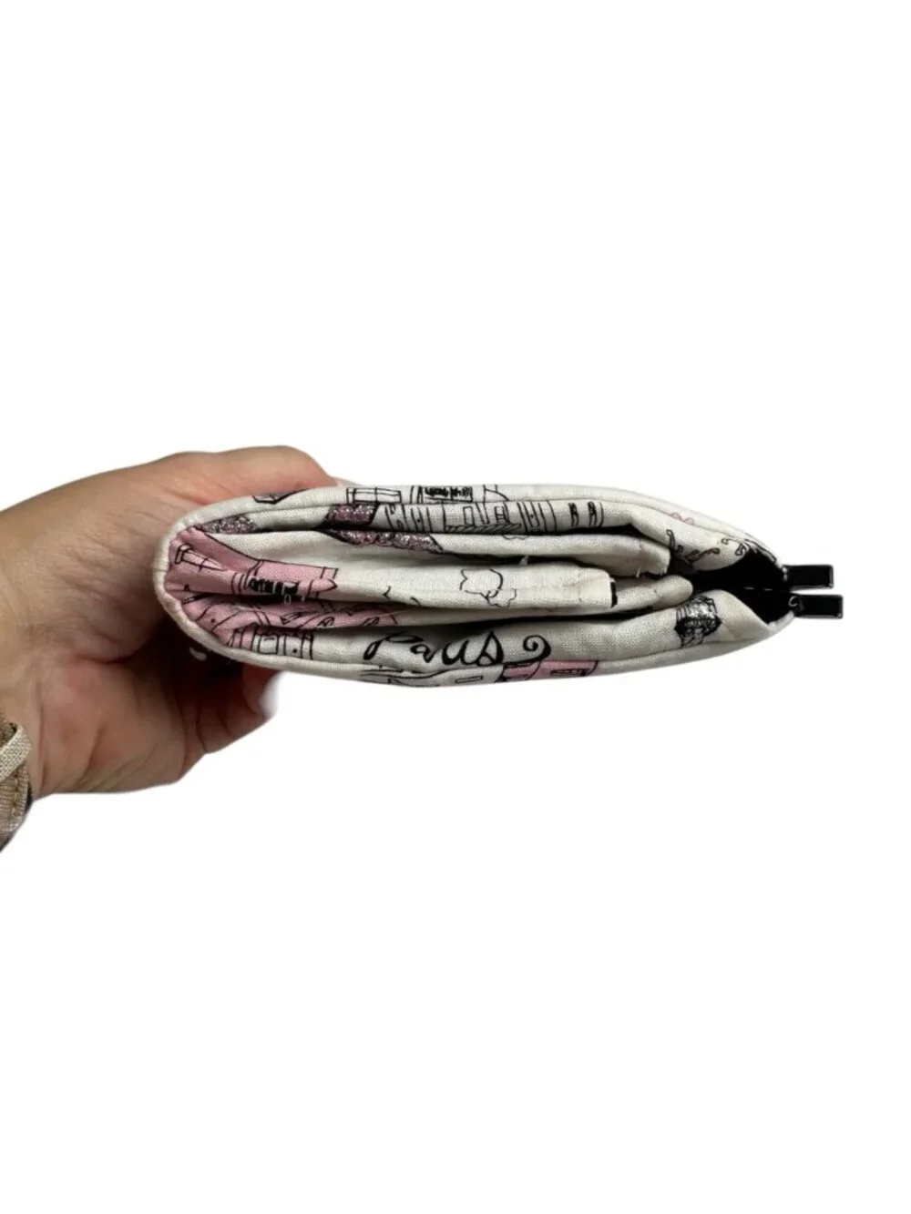 Handmade Clutch Small Shoulder Bag Purse Paris White Pink Glitter Fun Girly